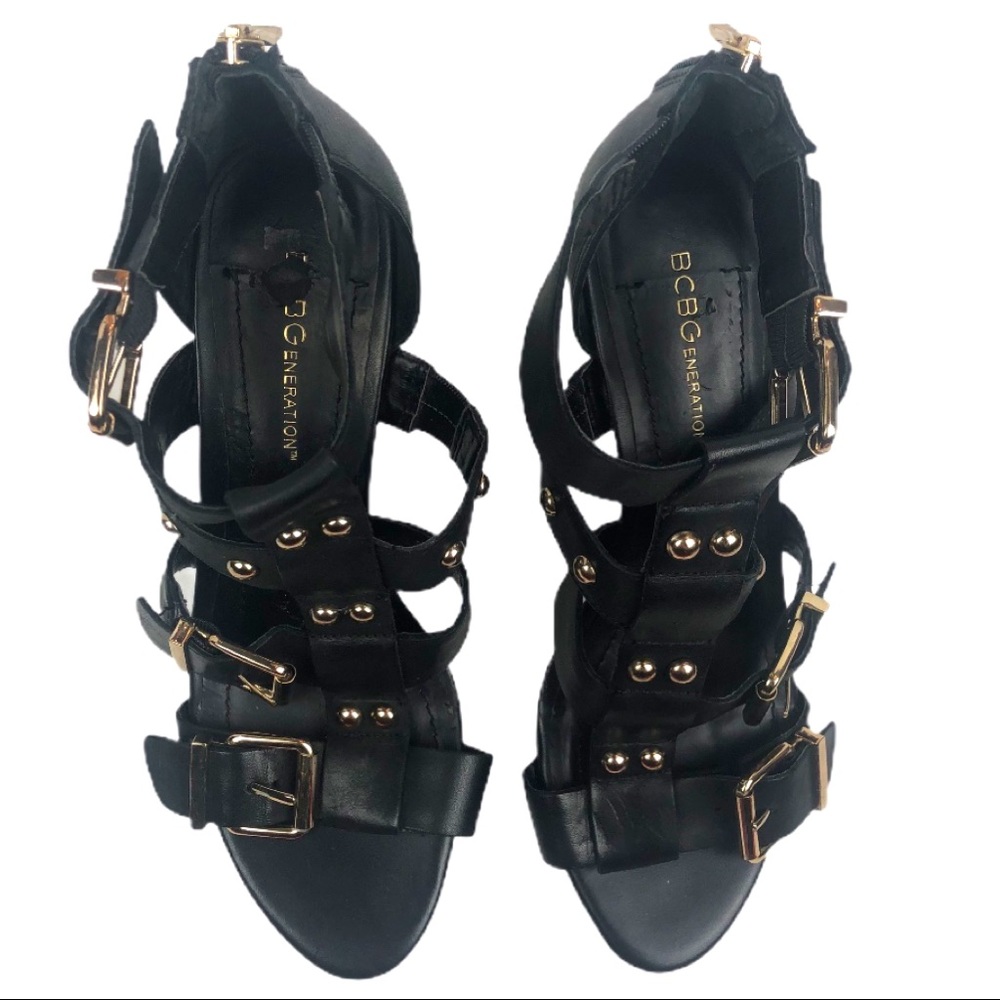 Bcbgeneration Black Gold Hardware Strappy Heels - image 3